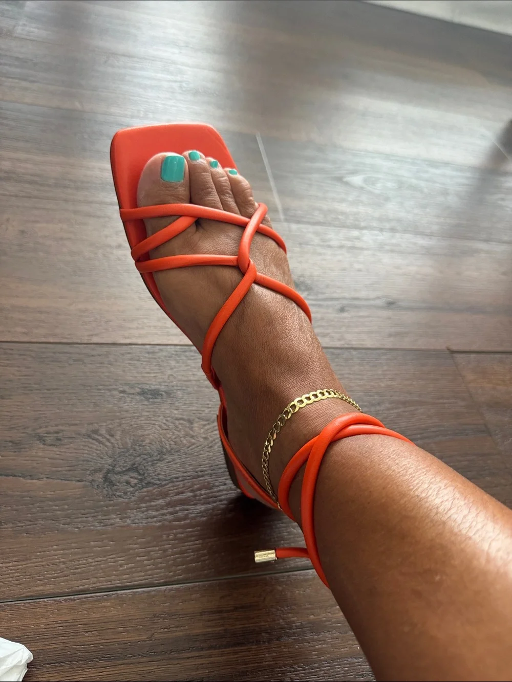 Vince Camuto Alminda Orange Leather  Strappy Square-Toe Wrap Sandals size 8